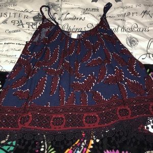 Lace Trim Blue & Red Patterned Tank